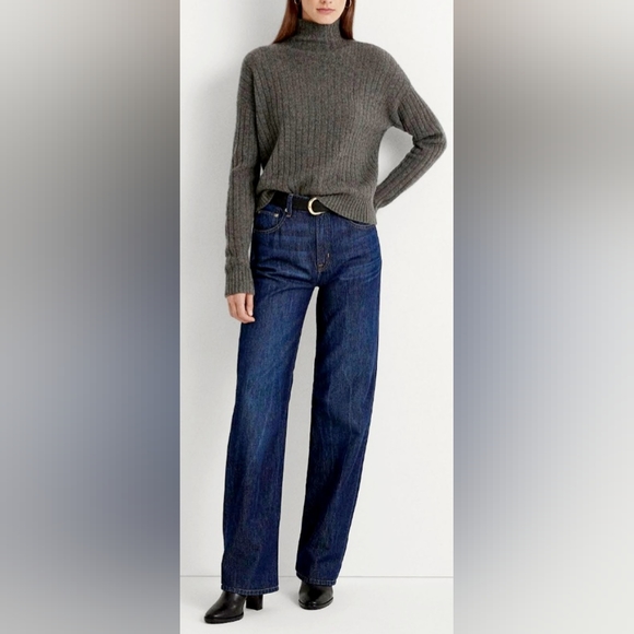 Amber Stone Women's 100% Pure Merino Wool Cropped Sweater Ribbed Gray Large - Picture 4 of 16